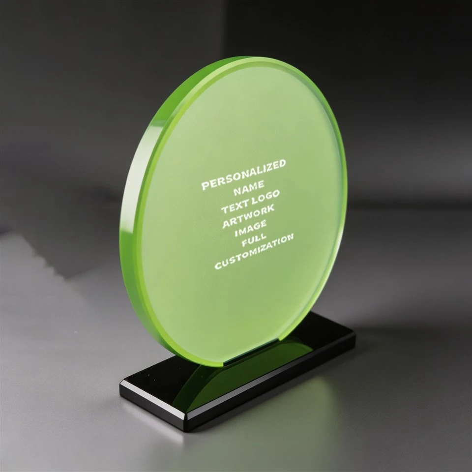 Green Oval Frosted Crystal Award Plaque factory