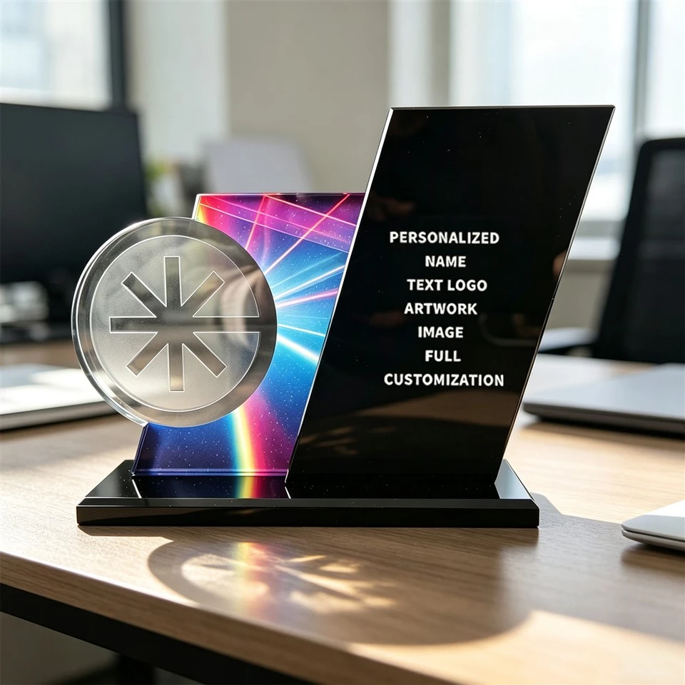Trophée Rond en Cristal Gravé en 3D